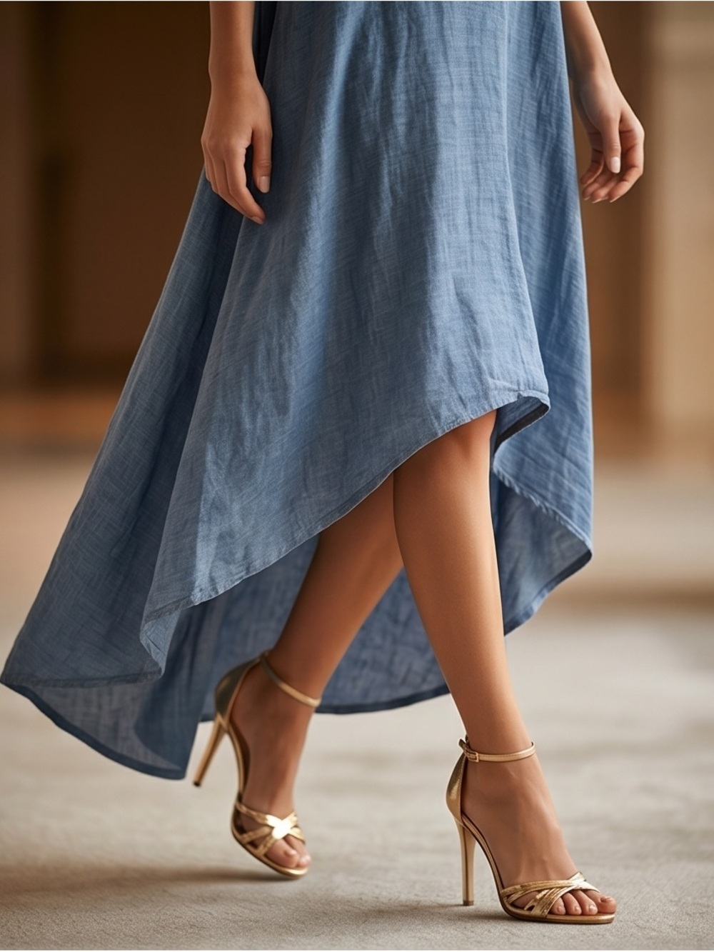 Premise Sleeveless Blue High-Low Linen Dress - Picture 5 of 9